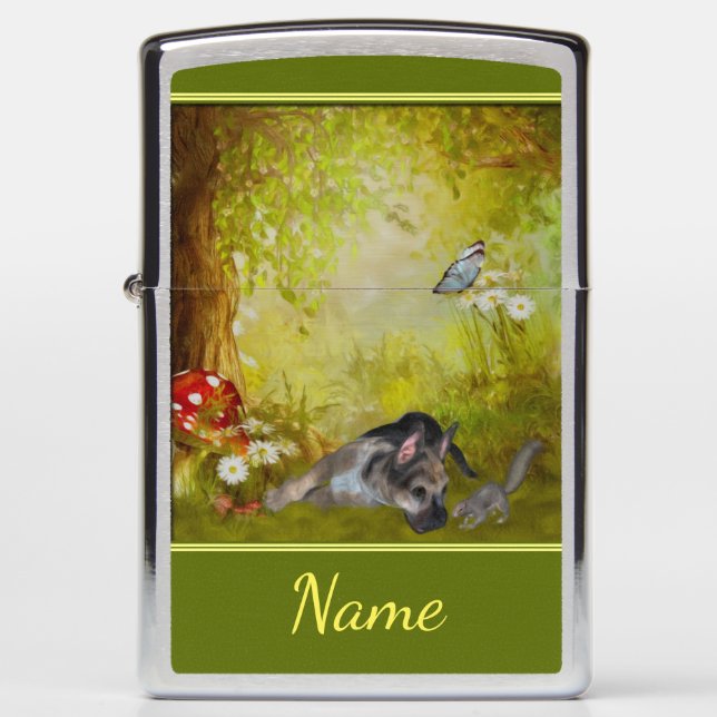German Shepherd Puppy And Friends Personalized Zippo Lighter (Front)