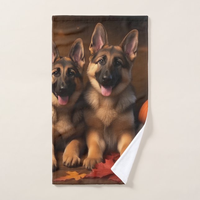 German Shepherd Puppy Autumn Delight Pumpkin  Bath Towel Set (Hand Towel)