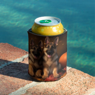 German Shepherd Puppy Autumn Delight Pumpkin Can Cooler