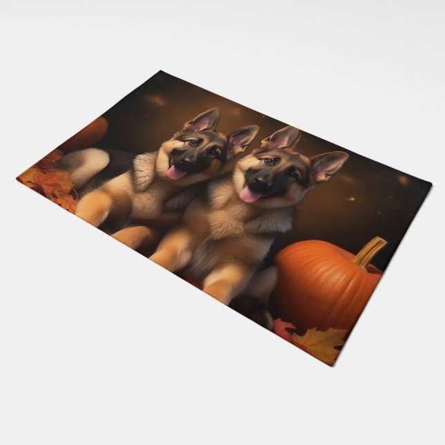 German Shepherd Puppy Autumn Delight Pumpkin  Doormat (Angled)