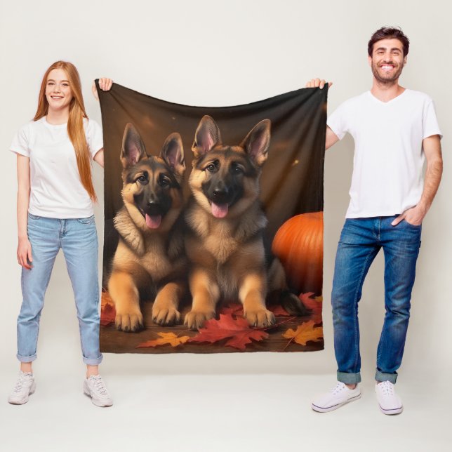 German Shepherd Puppy Autumn Delight Pumpkin  Fleece Blanket (In Situ)