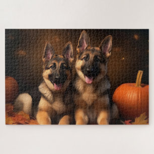 German Shepherd Puppy Autumn Delight Pumpkin  Jigsaw Puzzle