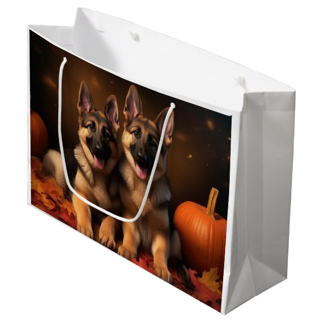 German Shepherd Puppy Autumn Delight Pumpkin  Large Gift Bag (Front Angled)