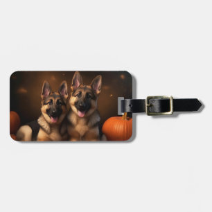 German Shepherd Puppy Autumn Delight Pumpkin Luggage Tag