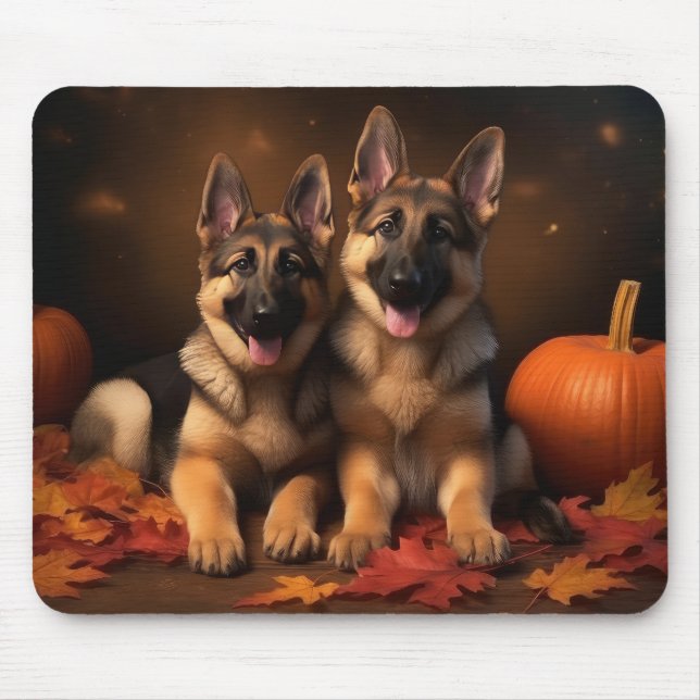 German Shepherd Puppy Autumn Delight Pumpkin  Mouse Pad (Front)