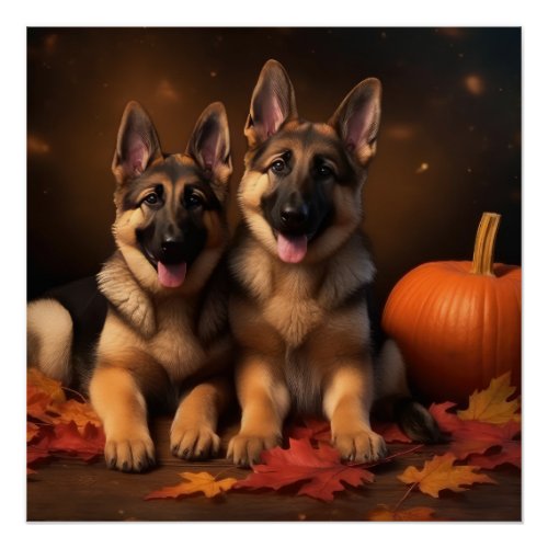 German Shepherd Puppy Autumn Delight Pumpkin  Poster