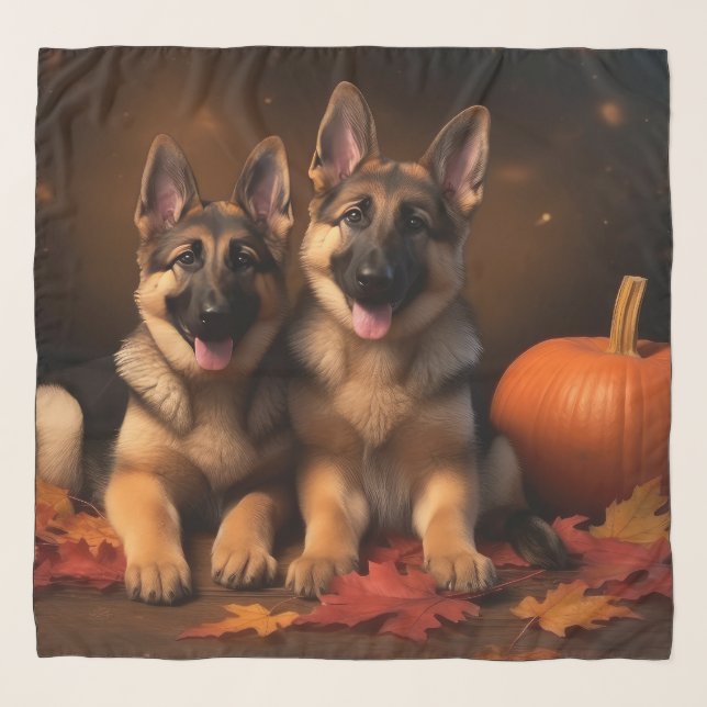 German Shepherd Puppy Autumn Delight Pumpkin  Scarf (Front)