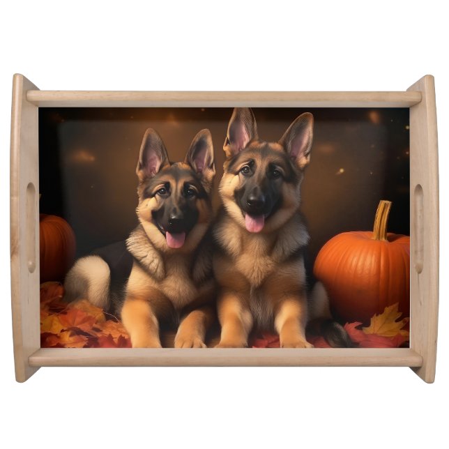 German Shepherd Puppy Autumn Delight Pumpkin  Serving Tray (Front)