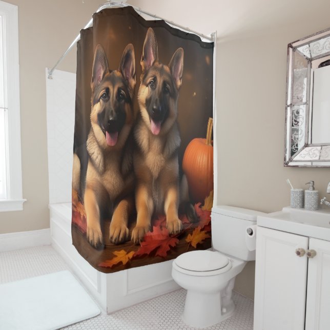 German Shepherd Puppy Autumn Delight Pumpkin  Shower Curtain (In Situ)