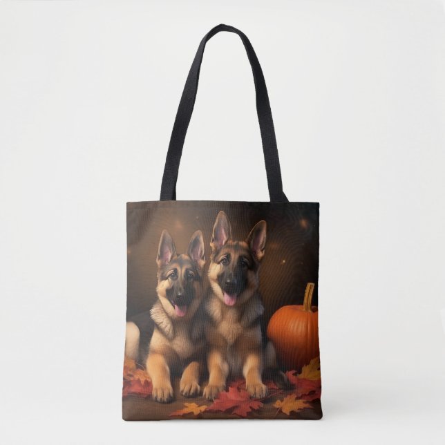 German Shepherd Puppy Autumn Delight Pumpkin  Tote Bag (Front)