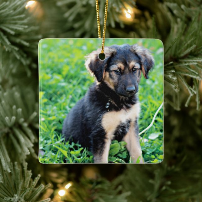 German Shepherd Puppy Ceramic Ornament (Tree)