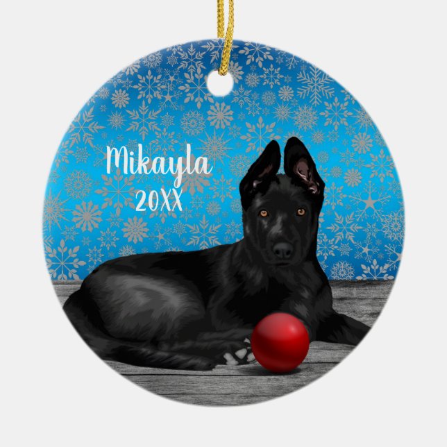  German Shepherd Puppy Christmas   Ceramic Ornament (Front)