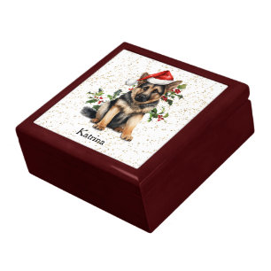 German Shepherd Puppy Christmas Holly Gift Box