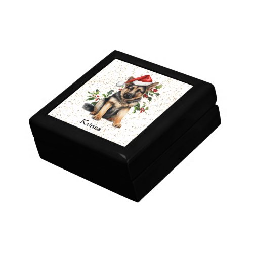 German Shepherd Puppy Christmas Holly Gift Box