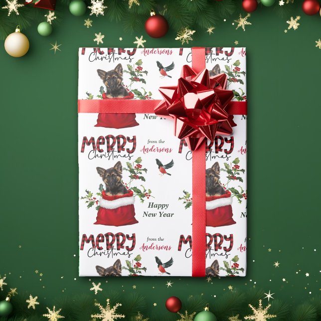 German Shepherd Puppy Dog in Christmas Gift Bag  Wrapping Paper (Creator Uploaded)