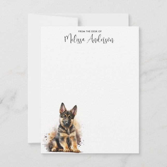 German Shepherd Puppy Dog Personalized Watercolor  Note Card (Front)