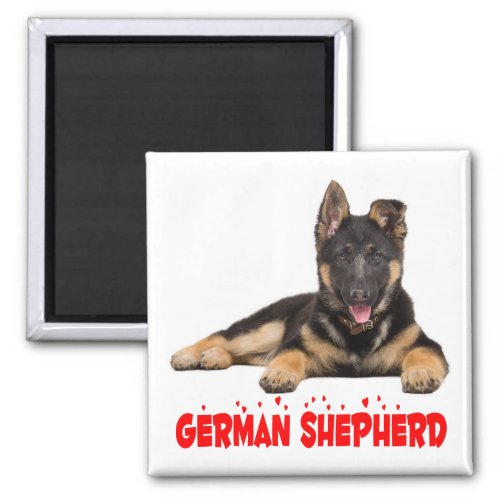 German Shepherd Puppy Dog Red Love Hearts Magnet