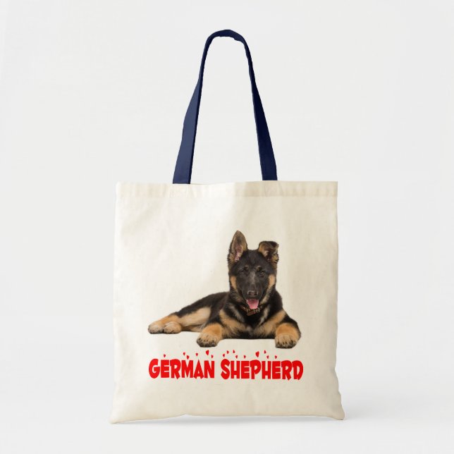 German Shepherd Puppy Dog Red Love Hearts Tote Bag (Front)