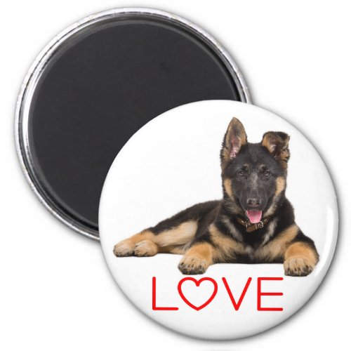 German Shepherd Puppy Dog _ Red Love Magnet