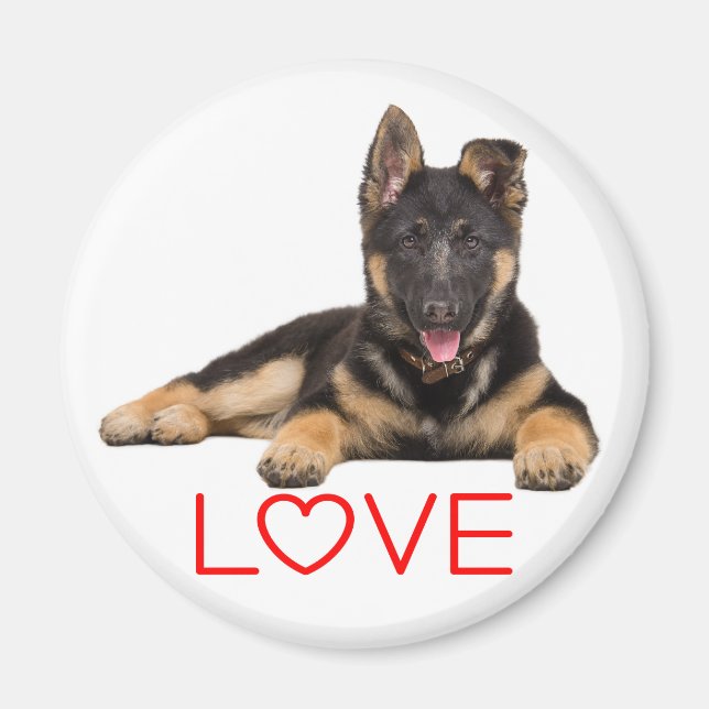 German Shepherd Puppy Dog - Red Love Magnet (Front)