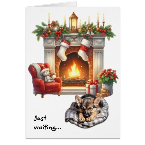 German Shepherd Puppy Dog Waiting for Christmas Cards