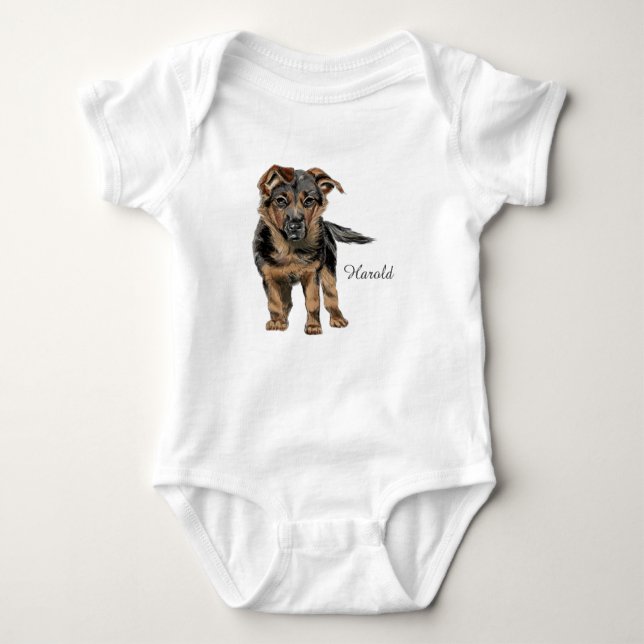 German Shepherd Puppy Drawing Baby Bodysuit (Front)