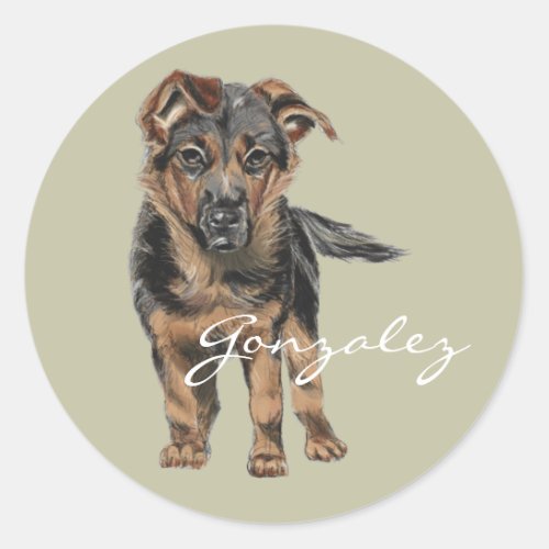 German Shepherd Puppy Drawing Classic Round Sticker