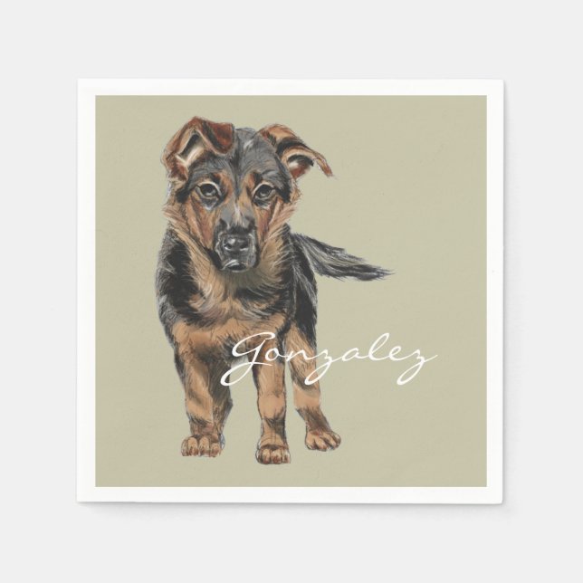 German Shepherd Puppy Drawing Napkins (Front)