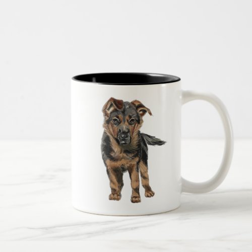 German Shepherd Puppy Drawing Two_Tone Coffee Mug