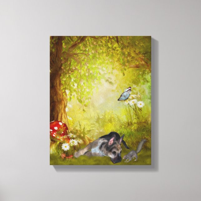 German Shepherd Puppy Fantasy Dog Art Canvas Print (Front)
