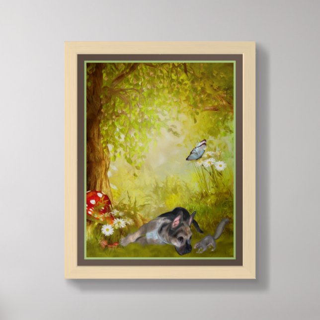 German Shepherd Puppy Fantasy Dog Art Framed (Framed Front)