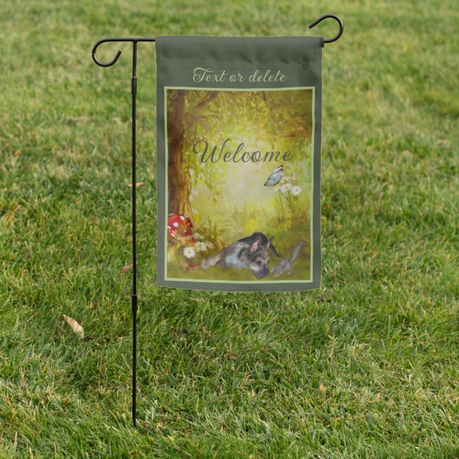 German Shepherd Puppy Fantasy Dog Art Personalized Garden Flag (In SItu)