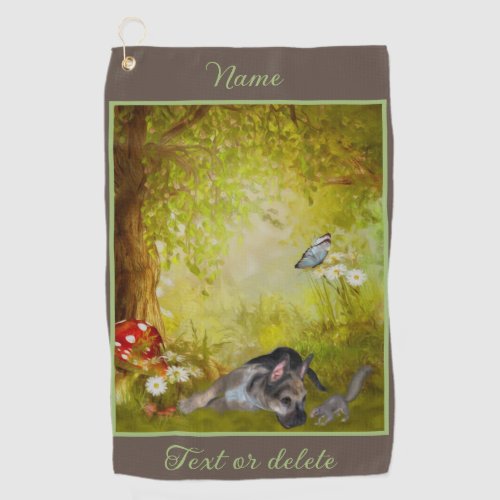 German Shepherd Puppy Fantasy Dog Art Personalized Golf Towel