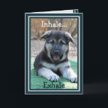 German Shepherd Puppy Funny Birthday Card<br><div class="desc">This funny birthday card shows our adorable floppy-eared German Shepherd puppy named Myla.  Myla has her mouth open in a comical way as she directs the receiver of this card to,  "Inhale... Exhale."  The message inside says,  "It's just another birthday.  Now,  go and have fun!  Happy Birthday."</div>