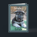 German Shepherd Puppy Funny Birthday Card<br><div class="desc">This funny birthday card shows our adorable floppy-eared German Shepherd puppy named Myla.  Myla has her mouth open in a comical way as she directs the receiver of this card to,  "Inhale... Exhale."  The message inside says,  "It's just another birthday.  Now,  go and have fun!  Happy Birthday."</div>