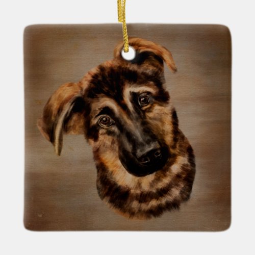 German Shepherd Puppy _ Head Tilt Ceramic Ornament