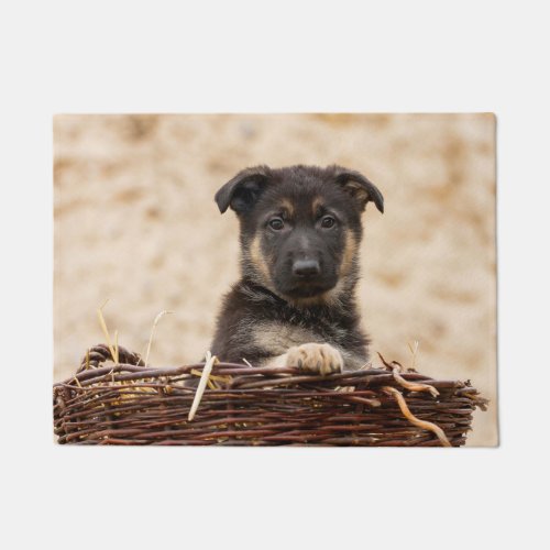 German Shepherd Puppy In Basket Doormat
