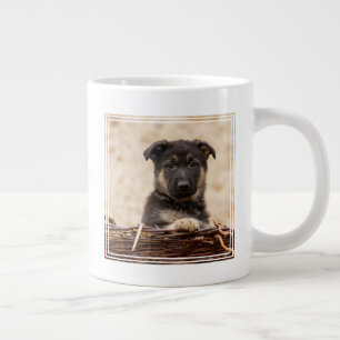 German Shepherd Puppy In Basket Giant Coffee Mug