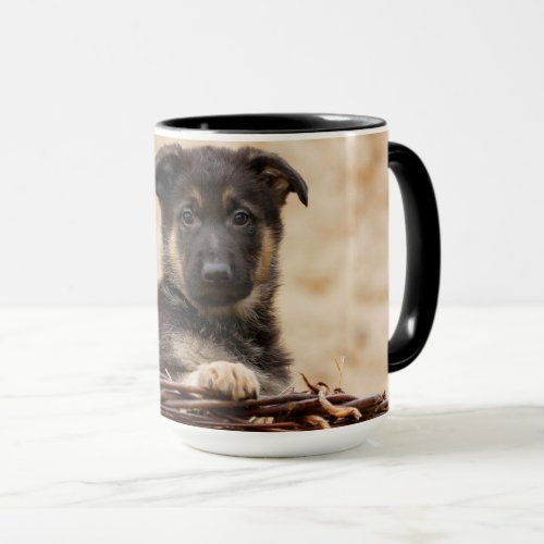 German Shepherd Puppy In Basket Mug