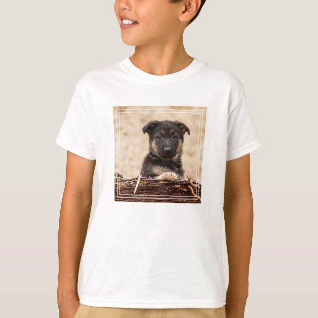 German Shepherd Puppy In Basket T-Shirt (Front)