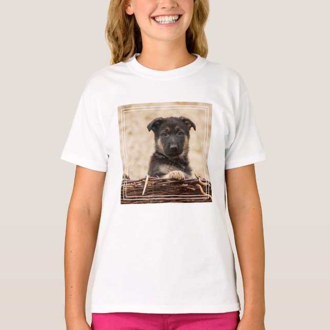 German Shepherd Puppy In Basket T-Shirt (Front)