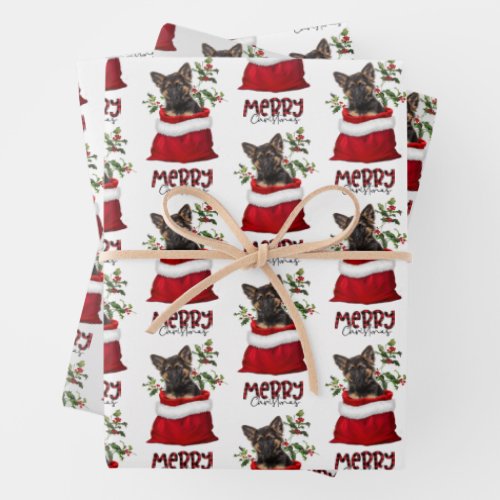 German Shepherd Puppy in Holiday Gift Bag Wrapping Paper Sheets