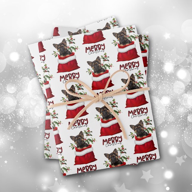 German Shepherd Puppy in Holiday Gift Bag Wrapping Paper Sheets (Creator Uploaded)