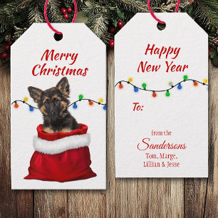 German Shepherd Puppy in Santa Bag Gift Tags