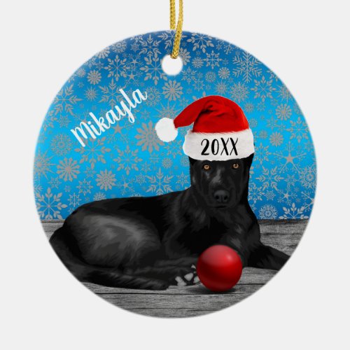  German Shepherd Puppy in Santa Hat Christmas  Ceramic Ornament