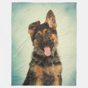 German Shepherd Puppy Portrait Fleece Blanket