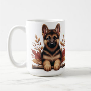  German Shepherd Puppy Posed With Autumn Leaves  Coffee Mug