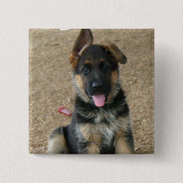 German Shepherd Puppy Square Pin (Front)