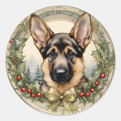 German Shepherd Puppy Vintage Holiday Stickers