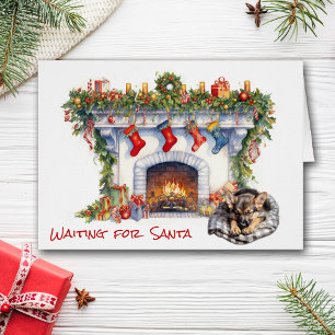 German Shepherd Puppy Wait on Santa Fireplace Cards
